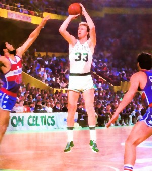 1982 Boston Celtics Larry Bird Jump Shot Basketball Art Print